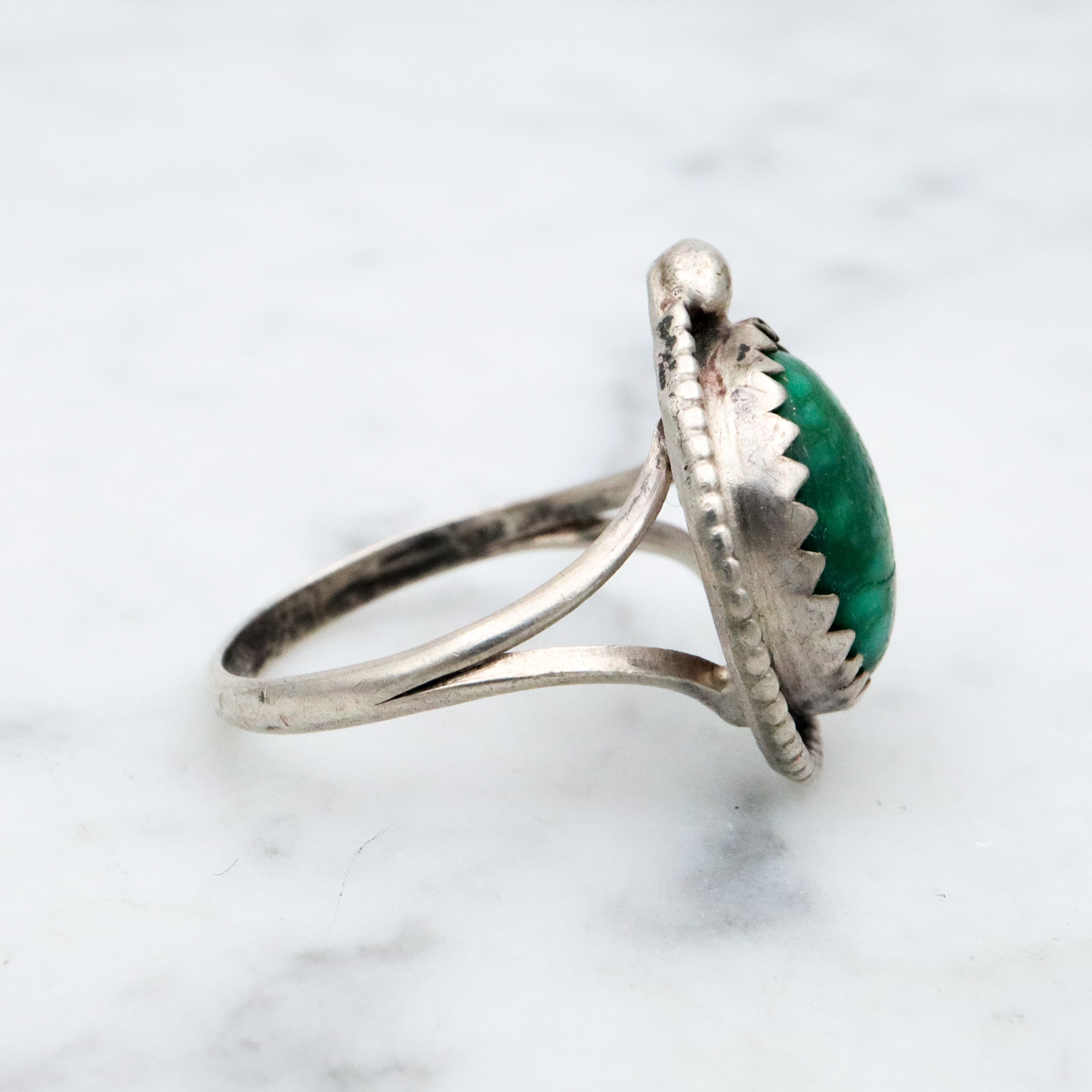 Vintage Native American sterling green turquoise ring, size 6 1/4
